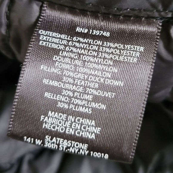 Slate & Stone Collar Down Snap Puffer Jacket Nylon BLACK CAMO size L - Picture 4 of 4